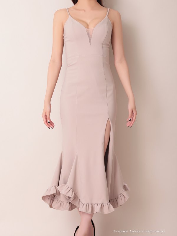 画像5: 【ANDY/アンディ】 シンプル/ ワンカラー/ バストシアー/ キャミソール/ 裾フリル/ スリット/ マーメイド/ ミディアムドレス/ キャバドレス[OF05] (5)