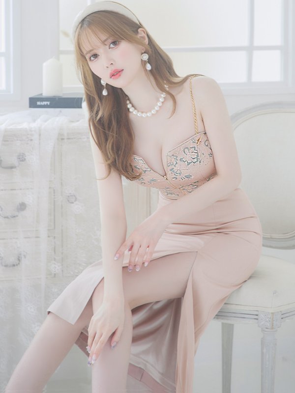 画像4: 【ANIER./アニエル】【ROBE de FLEURS/ローブドフルール】フラワーレース/ チェーン/ キャミソール/ ビジュー/ ミディアム丈/ セットアップ/ 2ピース/ ミディアムドレス/ キャバドレス[OF08] (4)