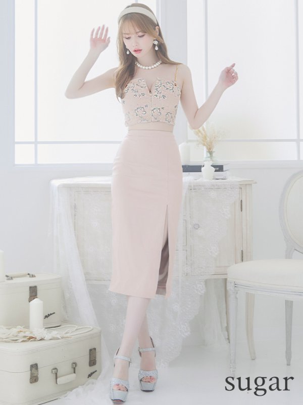 画像7: 【ANIER./アニエル】【ROBE de FLEURS/ローブドフルール】フラワーレース/ チェーン/ キャミソール/ ビジュー/ ミディアム丈/ セットアップ/ 2ピース/ ミディアムドレス/ キャバドレス[OF08] (7)