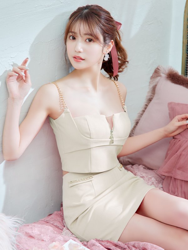 画像2: XSサイズあり【ANIER./アニエル】【ROBE de FLEURS/ローブドフルール】チェーン/ フェティッシュ/ セットアップ/ 2ピース/ キャミソール/ タイト/ ミニドレス/ キャバドレス[OF08] (2)