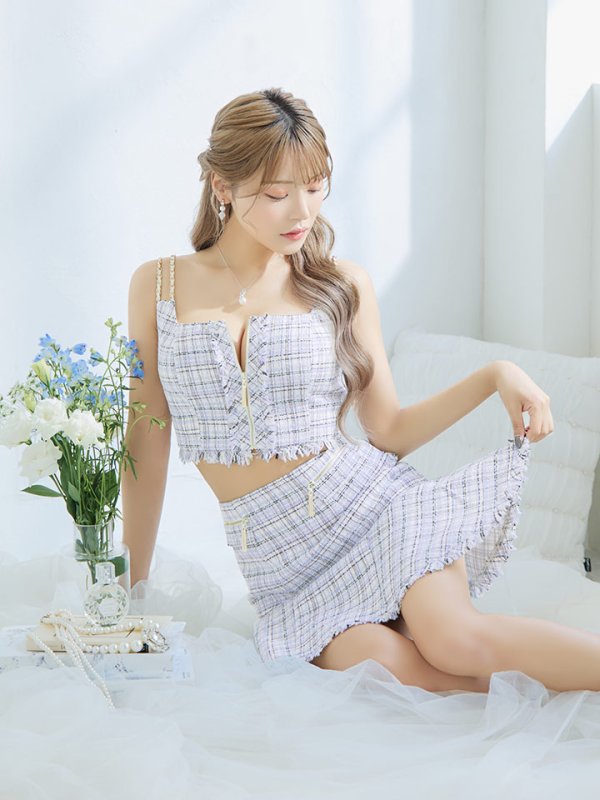 画像2: XSサイズあり【ANIER./アニエル】【ROBE de FLEURS/ローブドフルール】setup cami check tweed dress/ セットアップ/ キャミソール/ チェック/ ツイード/ ミニドレス/ キャバドレス[OF08] (2)