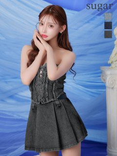 【Anier ROBE./アニエルローブ】【ROBE de FLEURS/ローブドフルール】Denim race up belt setup mini dress/ デニム/ レースアップ/ ベルト/ セットアップ/ ミニドレス/ キャバドレス