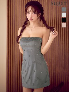 【ANIER./アニエル】【ROBE de FLEURS/ローブドフルール】Simple bear bijou mini dress/ シンプル/ ベア/ ビジュー/ ミニドレス/ キャバドレス