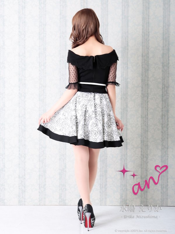 画像19: 【an/アン】オフショル/ 袖あり/ フラワー刺繍/ フレア/ セットアップ/ ミニドレス/ キャバドレス[OF05] (19)