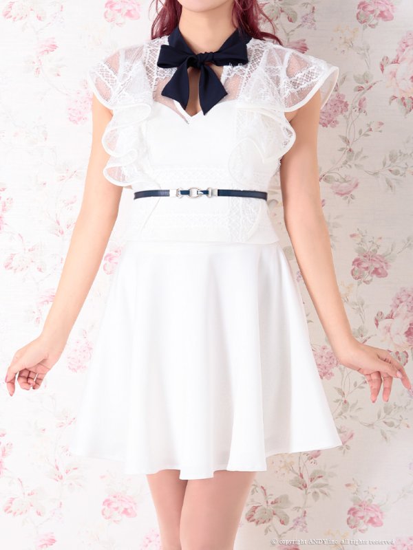 画像8: 【an/アン】リボンネック/ ドットレース/ フリル/ フレア/ セットアップ/ ミニドレス/ キャバドレス[OF05] (8)