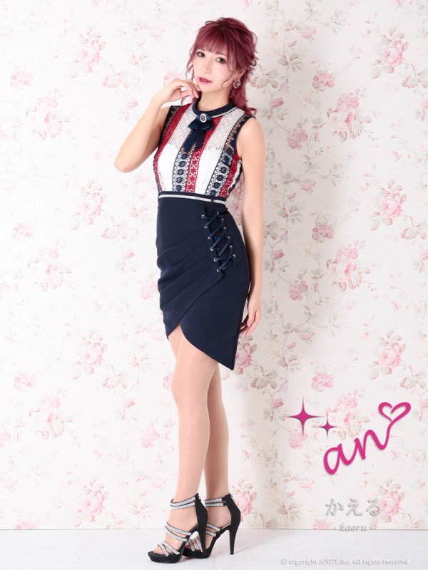 画像17: 【an/アン】トリコロール/ レースデザイン/ アシメスカート/ ミニドレス /キャバドレス[OF05] (17)