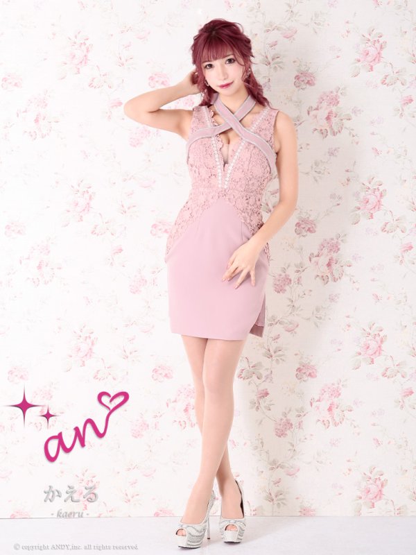 画像2: 【an/アン】フラワーレース/ クロスネック/ ノースリーブ/ タイト/ ミニドレス/ キャバドレス[OF05] (2)