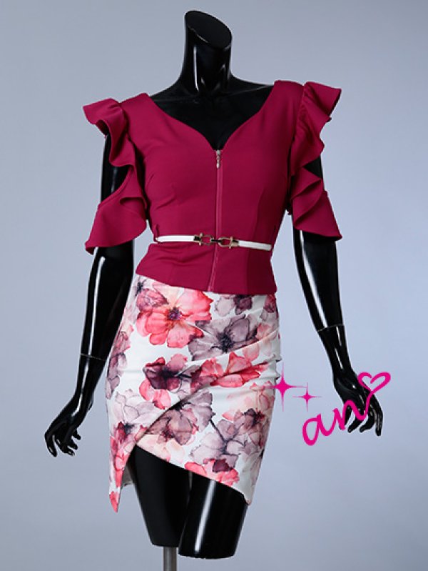 画像6: 【an/アン】フロントジップ/ フリルショルダー/ タイト/ セットアップ/ ミニドレス /キャバドレス[OF05] (6)