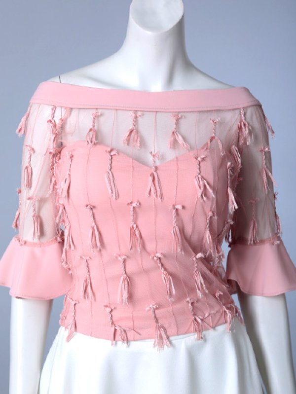 画像8: 【an/アン】シースルー/オフショル/ 袖あり/ フレア/ セットアップ/ キャバドレス[OF05] (8)