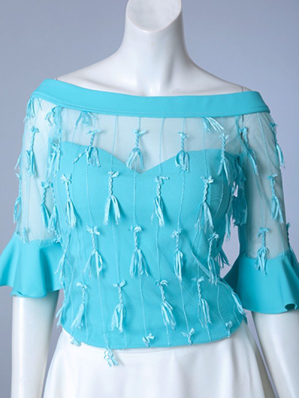 画像4: 【an/アン】シースルー/オフショル/ 袖あり/ フレア/ セットアップ/ キャバドレス[OF05] (4)