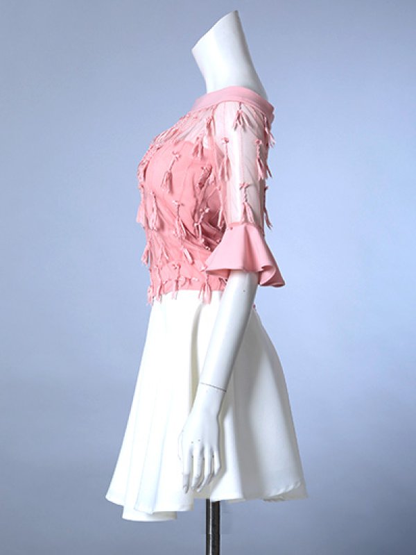 画像6: 【an/アン】シースルー/オフショル/ 袖あり/ フレア/ セットアップ/ キャバドレス[OF05] (6)