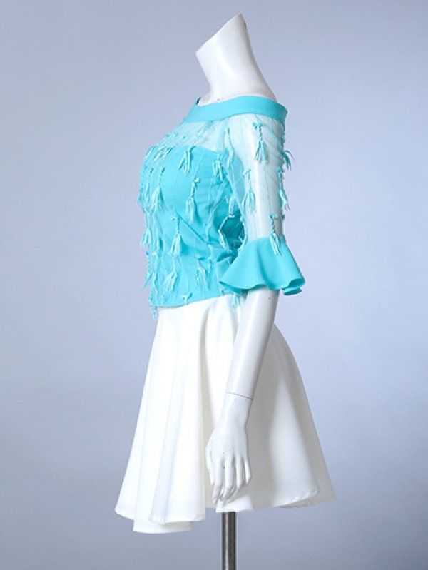 画像2: 【an/アン】シースルー/オフショル/ 袖あり/ フレア/ セットアップ/ キャバドレス[OF05] (2)