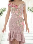画像5: 【couture an】マーメイド/フラワー刺繍 /オフショル/ケミカルレース /ミディアムドレス /ショートインロング/キャバドレス long[OF05] (5)