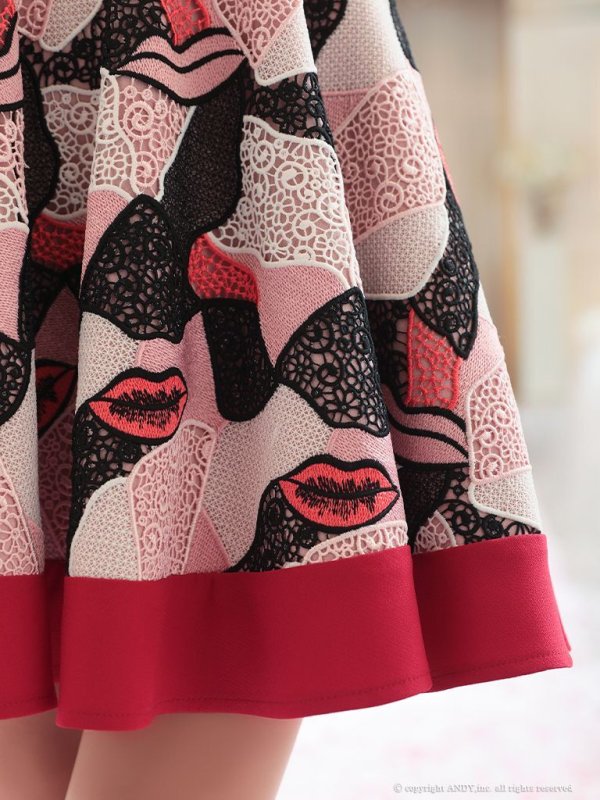 画像7: 【couture an】リボンデザイン/ リップモチーフ/ ベルト付き/ フレア/ミニドレス /キャバドレス[FB03] (7)