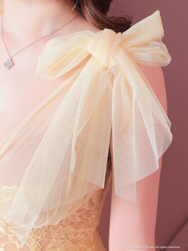 画像26: 【an /アン】マーメイド/ チュール/ シフォン/ ショルダーリボン/ フリル/ テールカット/ ミディアムドレス/ キャバドレス[OF05] (26)