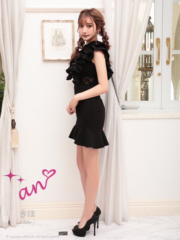 画像24: 【an/アン】マーメイド/ 襟付き/ フリルデザイン/ シアー/ クロスレース/ タイト/ ミニドレス/ キャバドレス[OF05] (24)