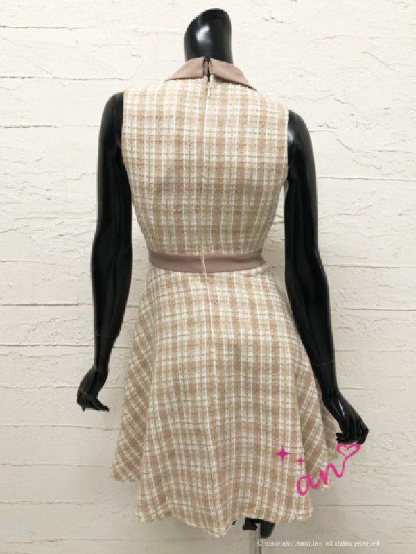 画像8: 【an/アン】ツイード/ 襟付き/ ジップ/ ラインデザイン/ ノースリーブ/ フレア/ ミニドレス/ キャバドレス[OF05] (8)