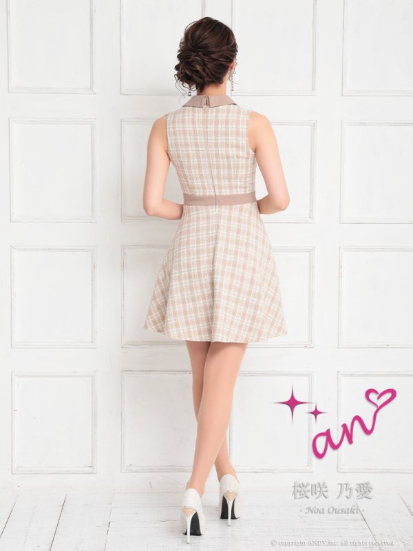 画像5: 【an/アン】ツイード/ 襟付き/ ジップ/ ラインデザイン/ ノースリーブ/ フレア/ ミニドレス/ キャバドレス[OF05] (5)