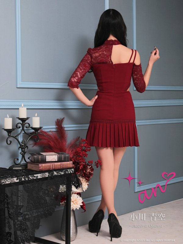 画像18: 【an/アン】バストスピンドル/ アシメデザイン/ 袖あり/ レース/ ワンカラー/ プリーツ/ Aライン/ ミニドレス/ キャバドレス[OF05] (18)