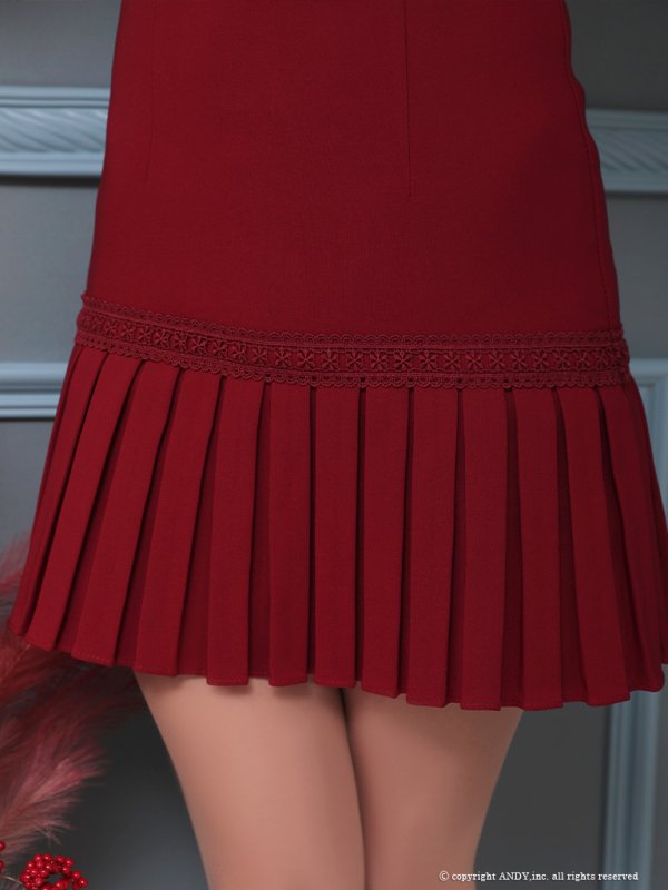 画像20: 【an/アン】バストスピンドル/ アシメデザイン/ 袖あり/ レース/ ワンカラー/ プリーツ/ Aライン/ ミニドレス/ キャバドレス[OF05] (20)