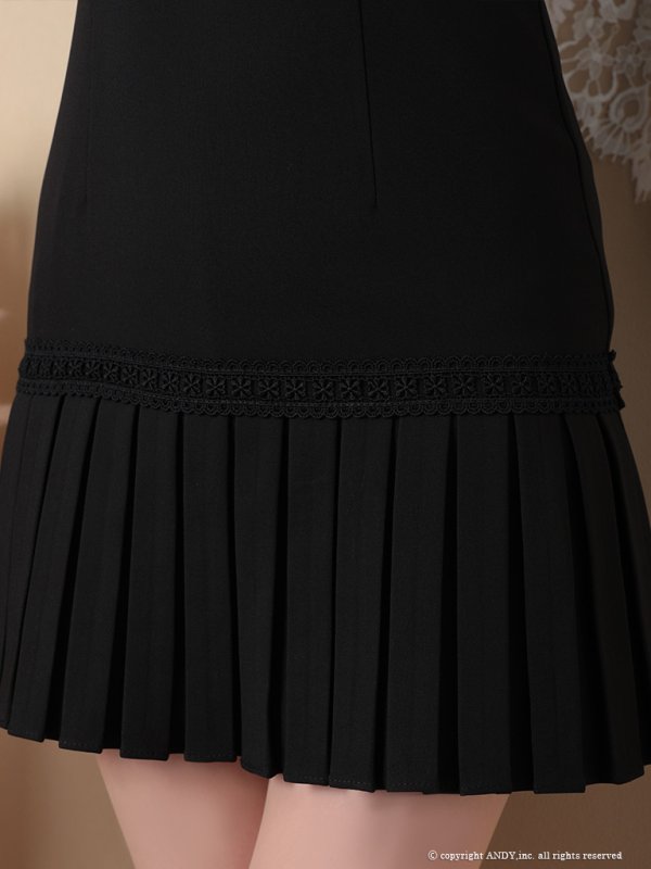 画像6: 【an/アン】バストスピンドル/ アシメデザイン/ 袖あり/ レース/ ワンカラー/ プリーツ/ Aライン/ ミニドレス/ キャバドレス[OF05] (6)