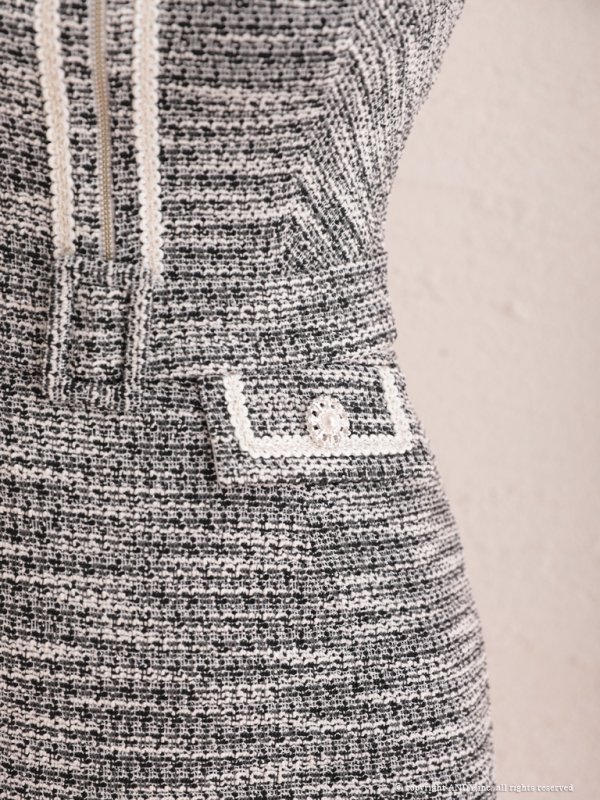 画像6: 【an/アン】ストレッチ/ ツイード / フロントファスナー/ ノースリーブ/ タイト/ ミニドレス/ キャバドレス[OF05] (6)