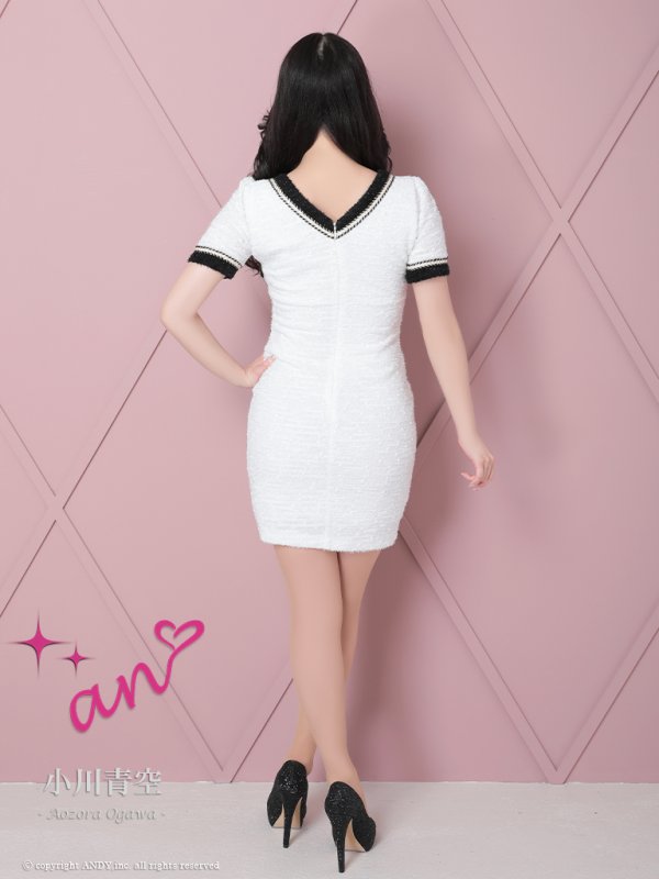 画像18: 【an/アン】ストレッチ/ ツイード / フロントボタン/ Vネック/ 半袖/ 袖あり/ タイト/ ミニドレス/ キャバドレス[OF05] (18)