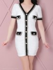 画像5: 【an/アン】ストレッチ/ ツイード / フロントボタン/ Vネック/ 半袖/ 袖あり/ タイト/ ミニドレス/ キャバドレス[OF05] (5)