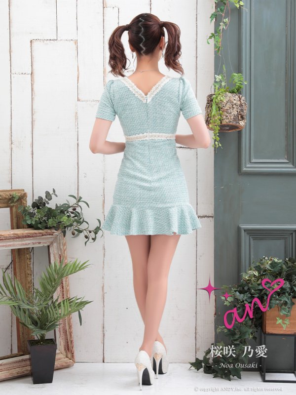 画像11: 【an /アン】ツイード/ ボタンデザイン/ 半袖/ 袖あり/ ハイウエスト/ 裾フリル/ ミニドレス/ キャバドレス[OF05] (11)