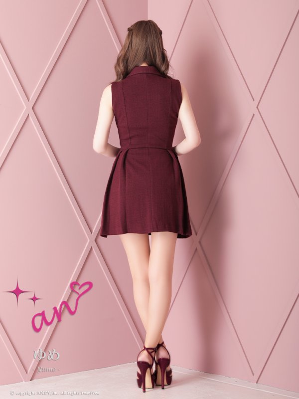 画像40: 【an/アン】襟付き/ ストレッチ/ パールボタン/ ジャケット風/ ノースリーブ/ プリーツ/ フレア/ ワンピース/ ミニドレス/ キャバドレス[OF05] (40)