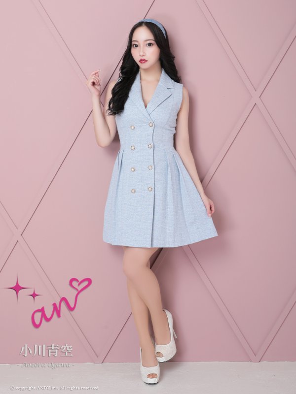 画像31: 【an/アン】襟付き/ ストレッチ/ パールボタン/ ジャケット風/ ノースリーブ/ プリーツ/ フレア/ ワンピース/ ミニドレス/ キャバドレス[OF05] (31)