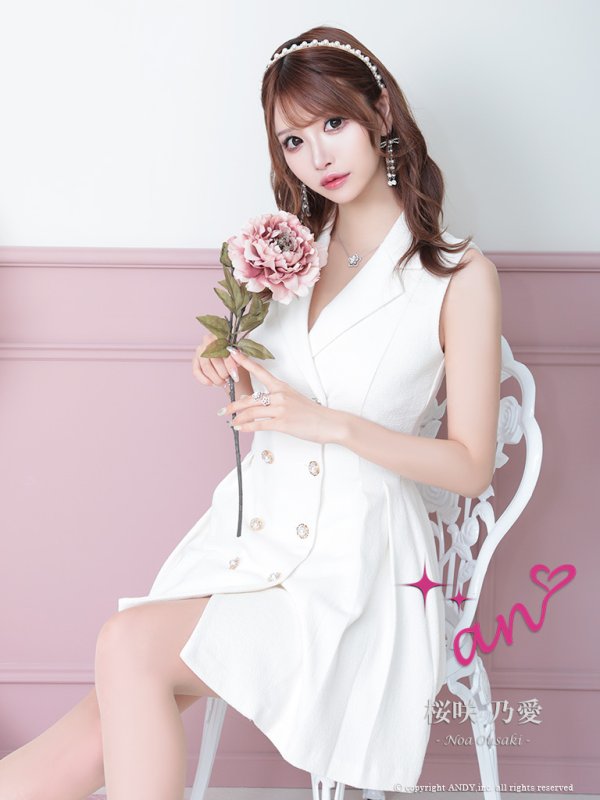 画像18: 【an/アン】襟付き/ ストレッチ/ パールボタン/ ジャケット風/ ノースリーブ/ プリーツ/ フレア/ ワンピース/ ミニドレス/ キャバドレス[OF05] (18)