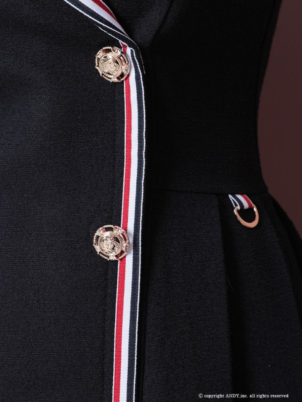 画像13: 【an/アン】襟付き/ トリコロールカラー/ マリンカラー/ ジャケット風/ ノースリーブ/ プリーツ/ フレア/ ワンピース/ ミニドレス/ キャバドレス[OF05] (13)