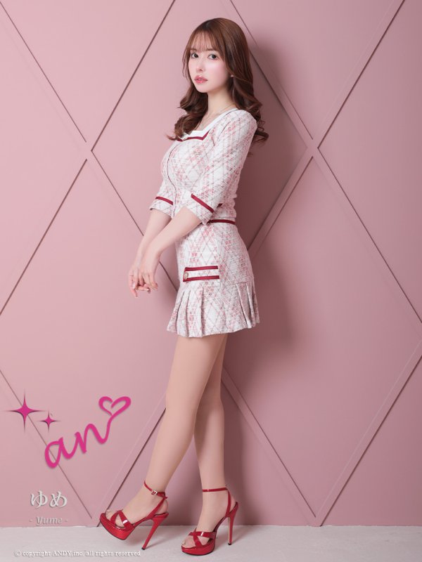 画像11: 【an /アン】ストレッチツイード/ フロントジップ/ スクエアネック/ 七分袖/ 長袖/ 袖あり/ セットアップ/ プリーツ/ フレア/ ミニドレス/ キャバドレス[OF05] (11)