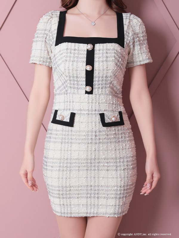 画像20: 【an /アン】チェック/ 半袖/ 袖あり/ ボタン/ タイト/ ミニドレス/ キャバドレス[OF05] (20)