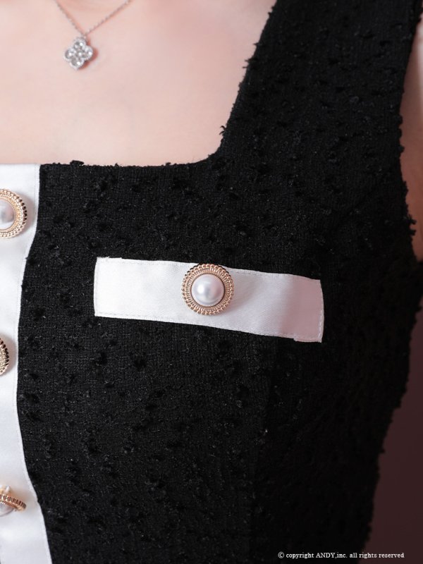 画像6: 【an/アン】ツイード/ ストレッチ/ プリーツ/ バイカラー/ ボタン/ フレア/ミニドレス/ キャバドレス[OF05] (6)