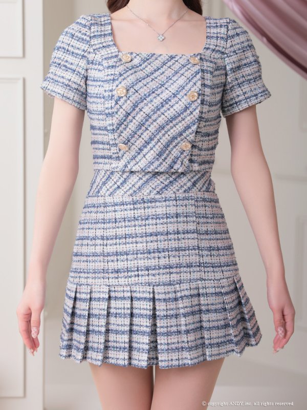 画像22: sugarオリジナルカラー☆XSサイズあり【an/アン】ミックスツイード/ ボタンデザイン/ 半袖/ 袖あり/ セットアップ/ プリーツ/ ミニドレス/ キャバドレス[OF05] (22)