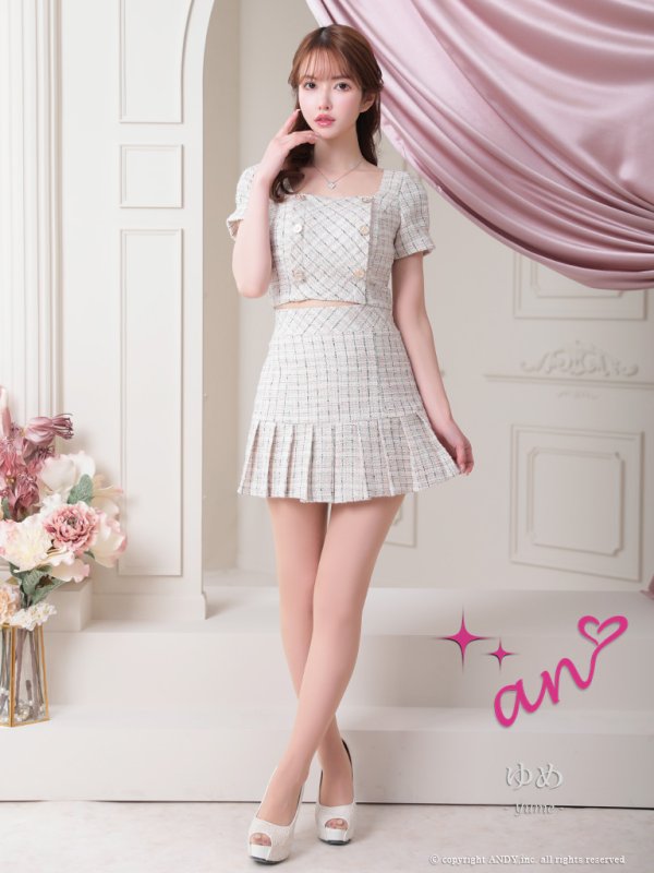 画像9: 【LIMITED SALE開催中！! 11月11日より順次発送予定】sugarオリジナルカラー☆XSサイズあり【an/アン】ミックスツイード/ ボタンデザイン/ 半袖/ 袖あり/ セットアップ/ プリーツ/ ミニドレス/ キャバドレス[OF05] (9)