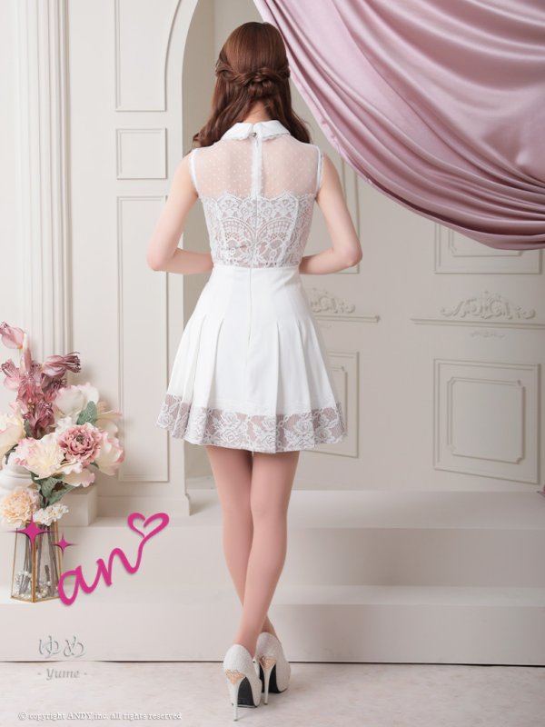 画像21: 【an /アン】襟付き/ ドットチュール/ レース切替/ ノースリーブ/ プリーツ/ フレア/ ミニドレス/ キャバドレス[OF05] (21)