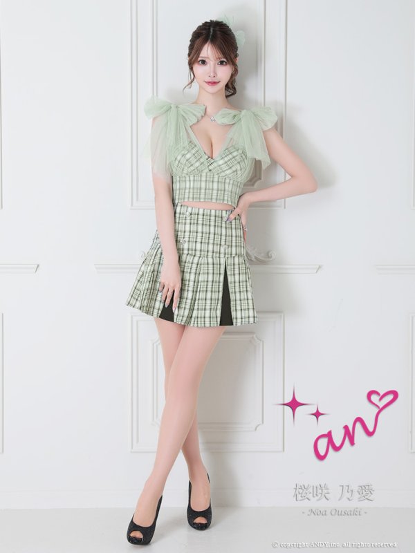 画像35: 【an /アン】チェック柄/ ショルダーリボン/ チュール/ Aライン/ セットアップ/ ミニドレス/ キャバドレス[OF05] (35)