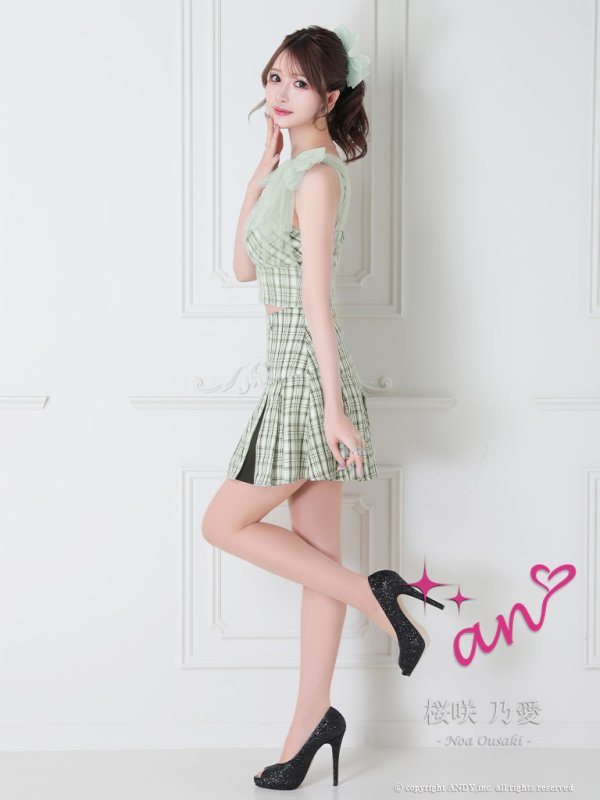 画像36: 【an /アン】チェック柄/ ショルダーリボン/ チュール/ Aライン/ セットアップ/ ミニドレス/ キャバドレス[OF05] (36)