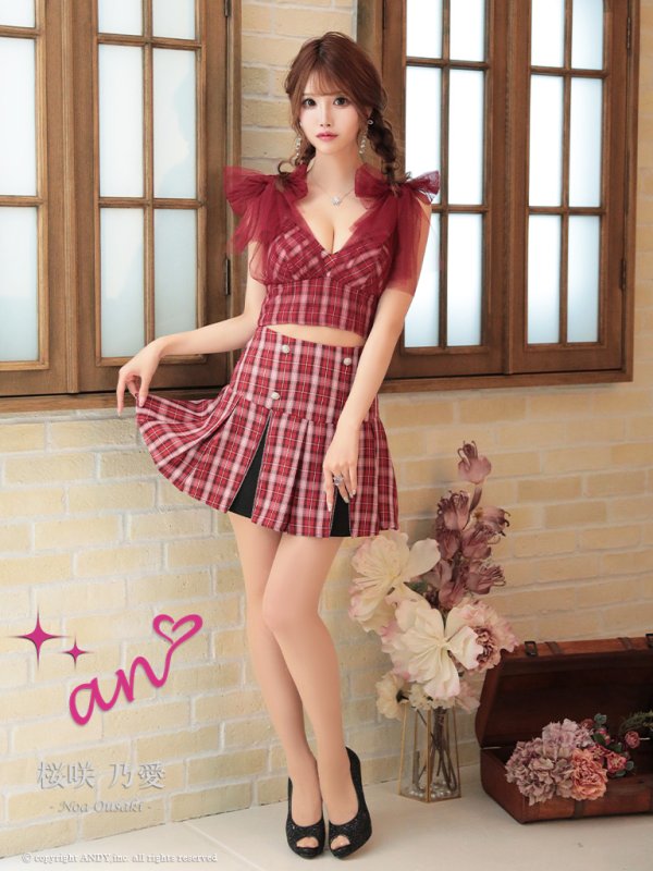 画像11: 【an /アン】チェック柄/ ショルダーリボン/ チュール/ Aライン/ セットアップ/ ミニドレス/ キャバドレス[OF05] (11)