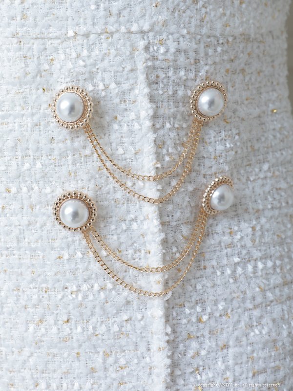 画像6: 【an/アン】ツイード/ ワンカラー/ 襟付き/ 半袖/ パール/ フレア/ ワンピース/ ミニドレス/ キャバドレス[OF05] (6)