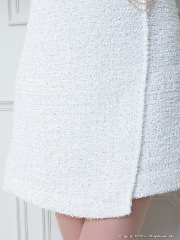 画像7: 【an/アン】ツイード/ ワンカラー/ 襟付き/ 半袖/ パール/ フレア/ ワンピース/ ミニドレス/ キャバドレス[OF05] (7)