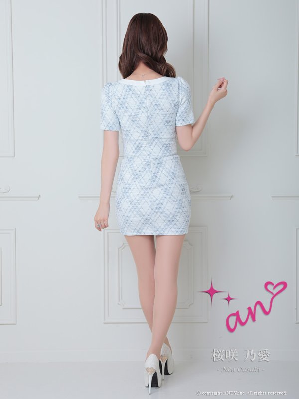 画像11: 【an/アン】チェック柄/ ストレッチツイード/ フロントボタン/ 半袖/ 袖あり/ タイト/ ミニドレス/ キャバドレス[OF05] (11)