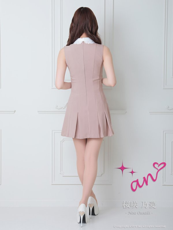 画像12: 【an/アン】刺繍レース襟/ ノースリーブ/ パールボタン/ プリーツ/ フレア/ ワンピース/ ミニドレス/ キャバドレス[OF05] (12)