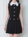 画像25: 【an/アン】刺繍レース襟/ ノースリーブ/ パールボタン/ プリーツ/ フレア/ ワンピース/ ミニドレス/ キャバドレス[OF05] (25)