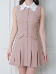 画像12: 【an/アン】刺繍レース襟/ ノースリーブ/ パールボタン/ プリーツ/ フレア/ ワンピース/ ミニドレス/ キャバドレス[OF05] (12)