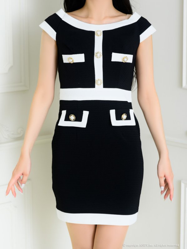 画像12: XSサイズあり【an/アン】バイカラー/ モノトーン/ パイピング/ オフショルダー/ タイト/ ミニドレス/ キャバドレス[OF05] (12)