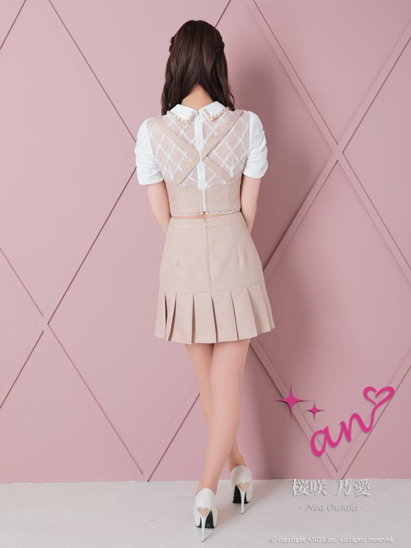 画像4: 【an /アン】襟付き/ フロントジップ/ レース/ パールボタン/ プリーツ/ Aライン/ セットアップ/ ミニドレス/ キャバドレス[OF05] (4)